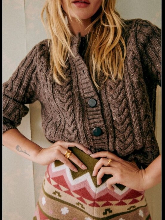 Sezane Sweaters - NWT! Sezane Andina Thick Wool Blend Cable Knit Cardigan Heather Brown Size XXS
